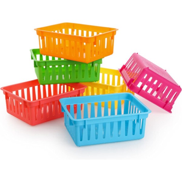 24 Pack Classroom Storage Baskets, Small Plastic Crayon Pencil Organizer Bins, Colorful Desk and Drawer Storage Trays, 6.1"L x 4.7"W x 2.4"H